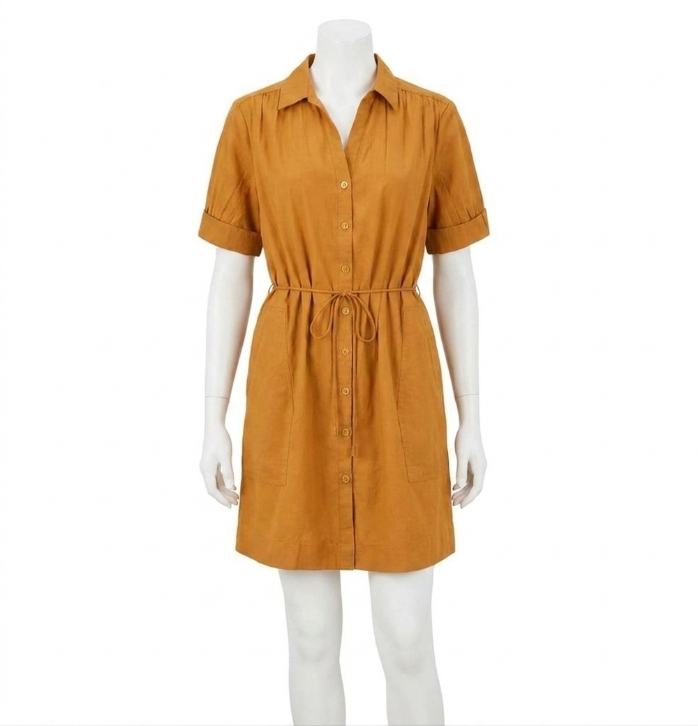 NEW LILLA P shirred sleeve mini shirt dress in marmalade